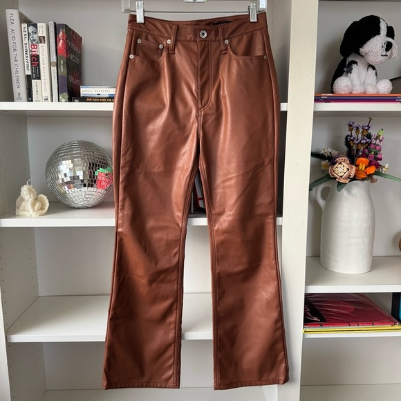 RAG AND BONE Brown Casey Faux Leather Flared Ankle Pants - Picture 5 of 10